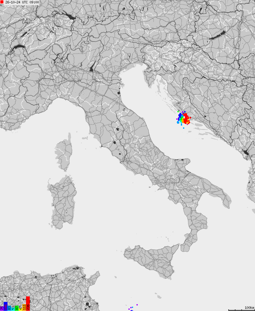 Map of lightnings across Italy