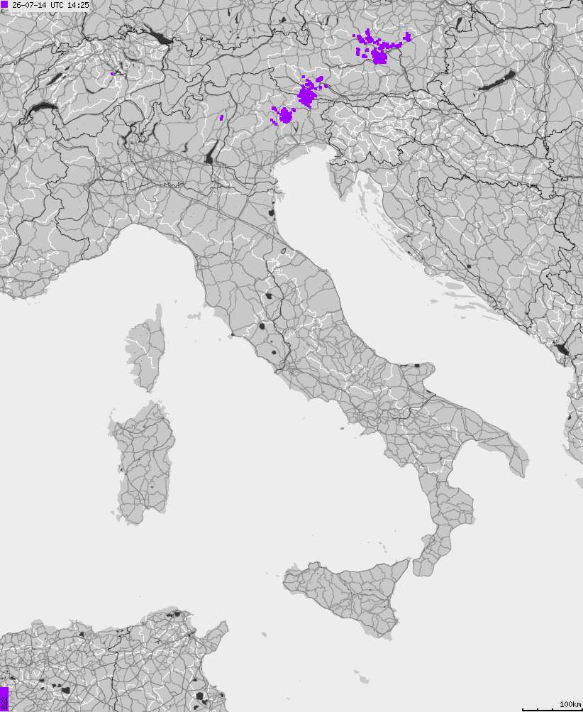 Map of lightnings across Italy