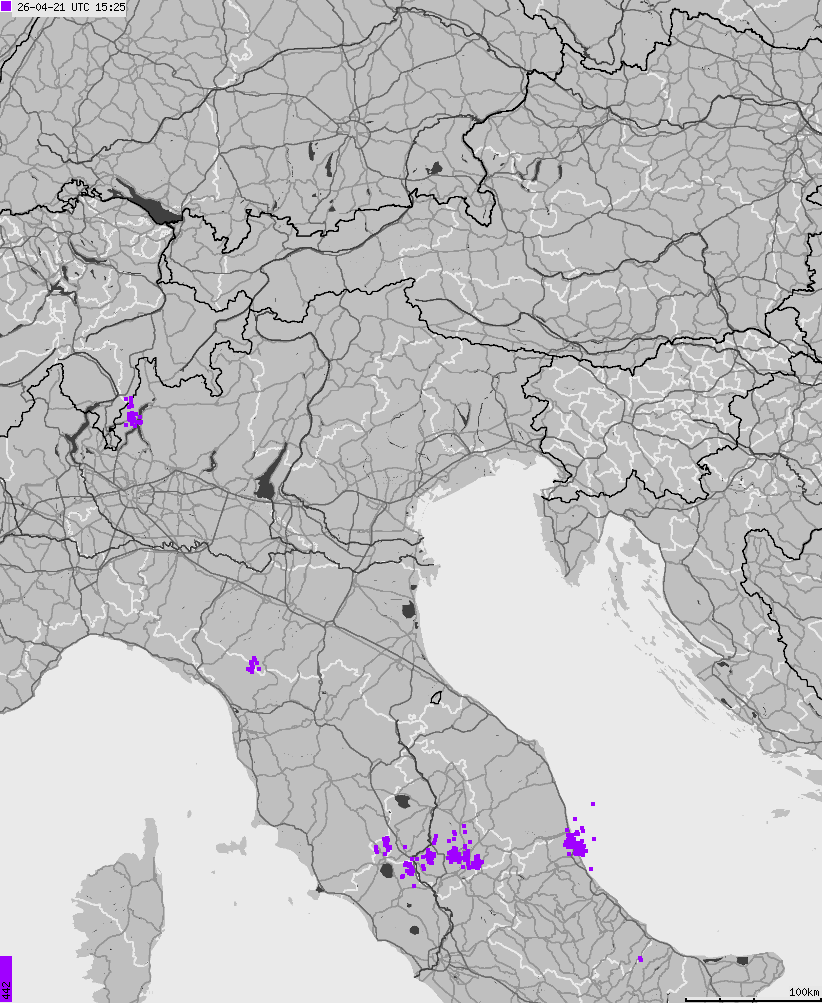 Map of lightnings across Italy
