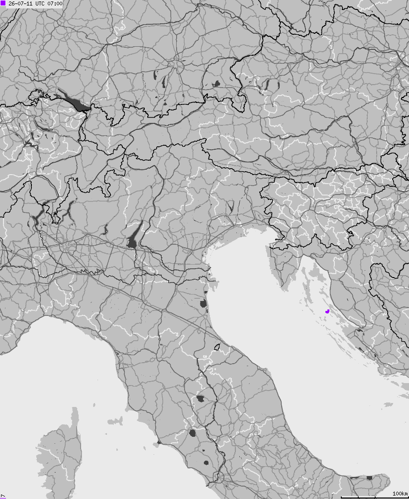 Mapa wyładowań atmosferycznych na obszarze Włoch