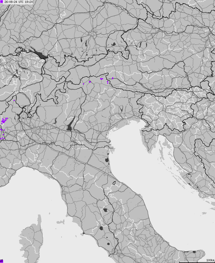 Map of lightnings across Italy