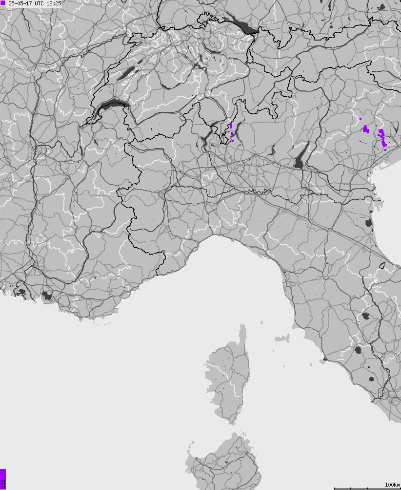 Map of lightnings across Italy