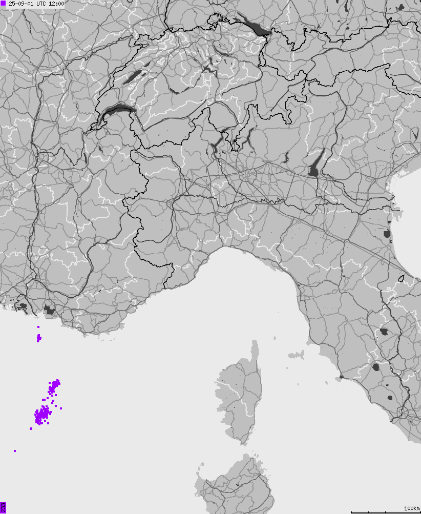 Map of lightnings across Italy