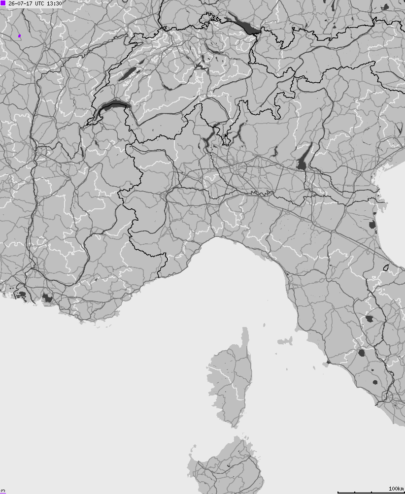 Mapa wyładowań atmosferycznych na obszarze Włoch