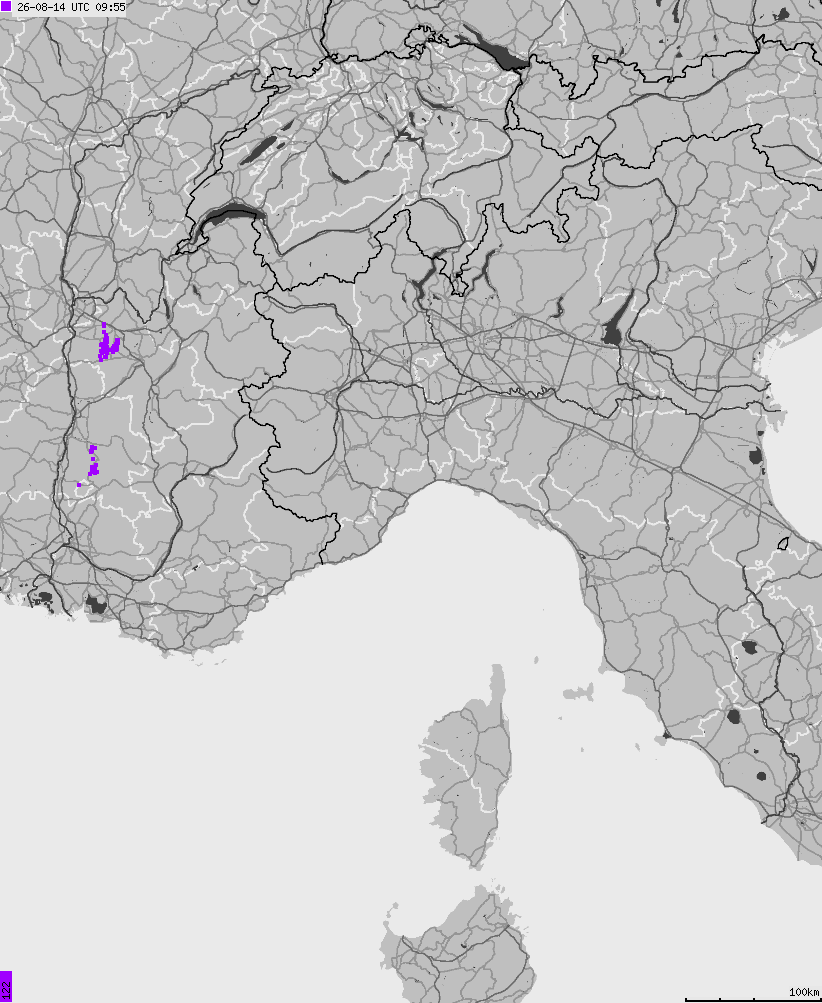 Map of lightnings across Italy