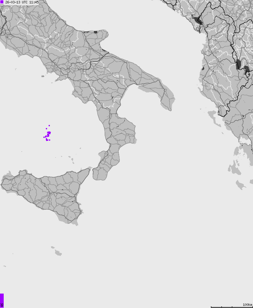 Mapa wyładowań atmosferycznych na obszarze Włoch