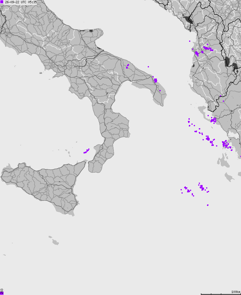 Map of lightnings across Italy