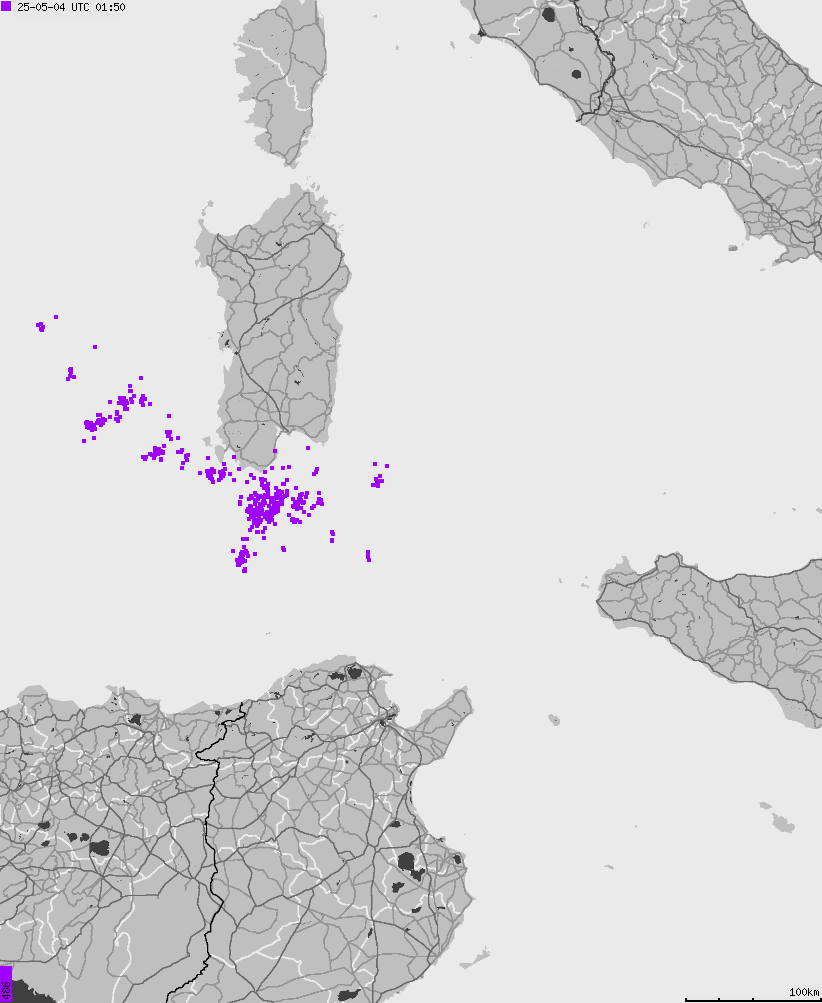 Map of lightnings across Italy