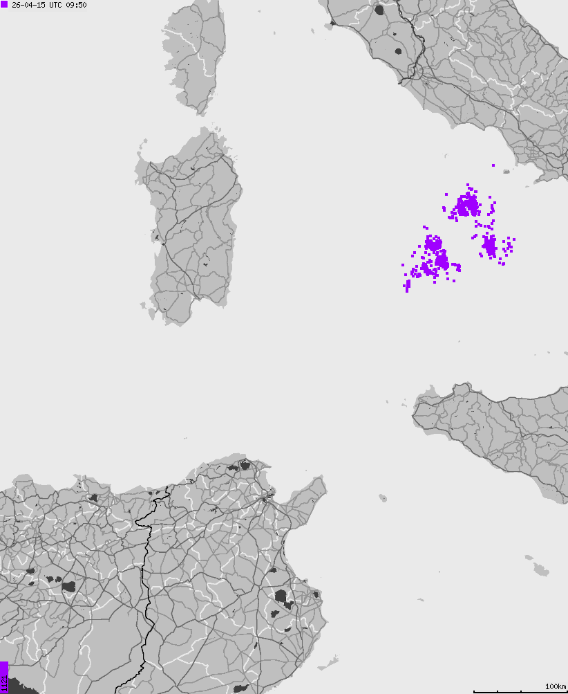 Map of lightnings across Italy