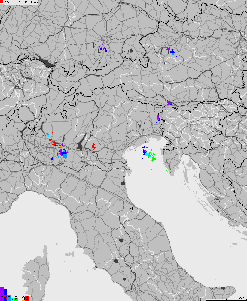 Map of lightnings across Italy