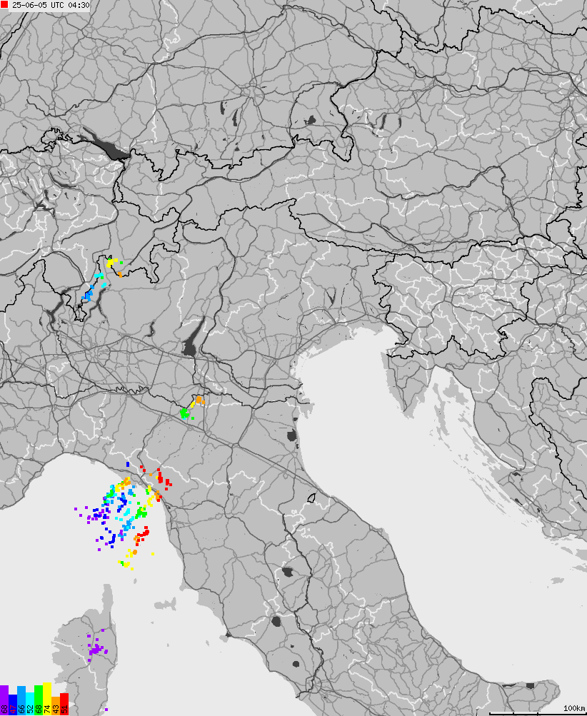 Map of lightnings across Italy