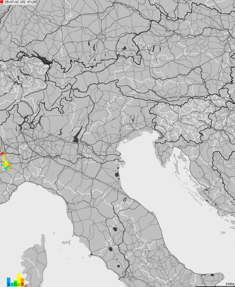 Map of lightnings across Italy
