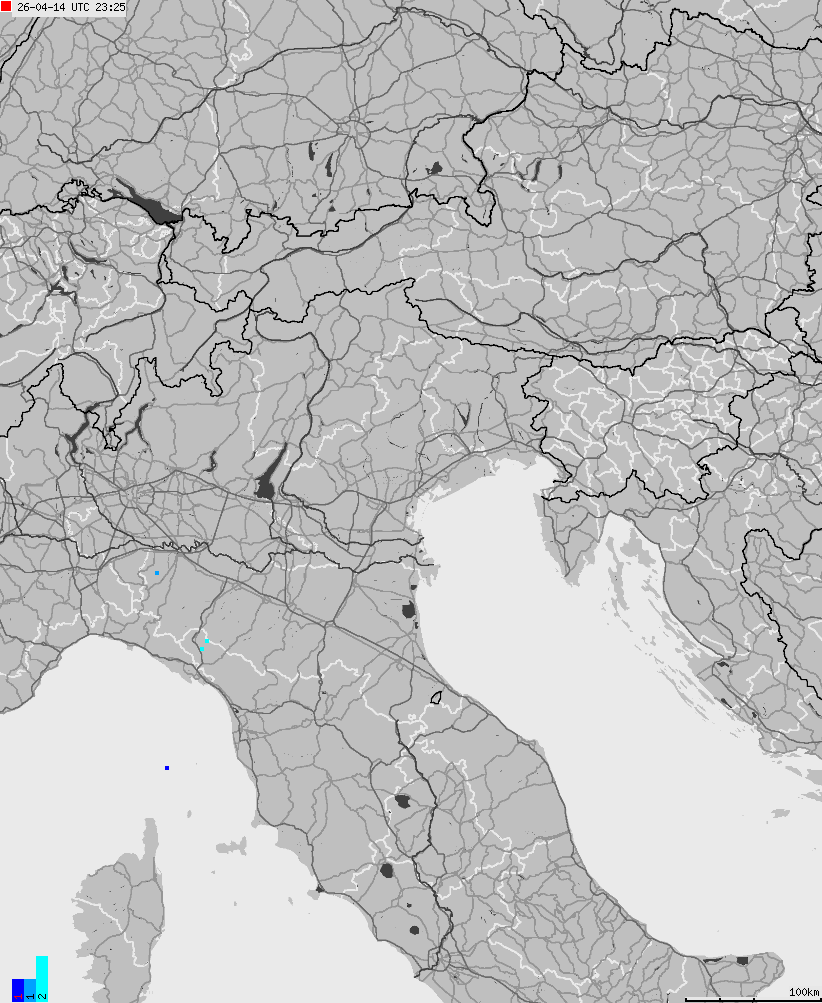 Map of lightnings across Italy