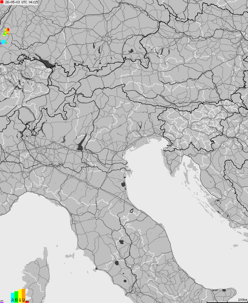 Map of lightnings across Italy