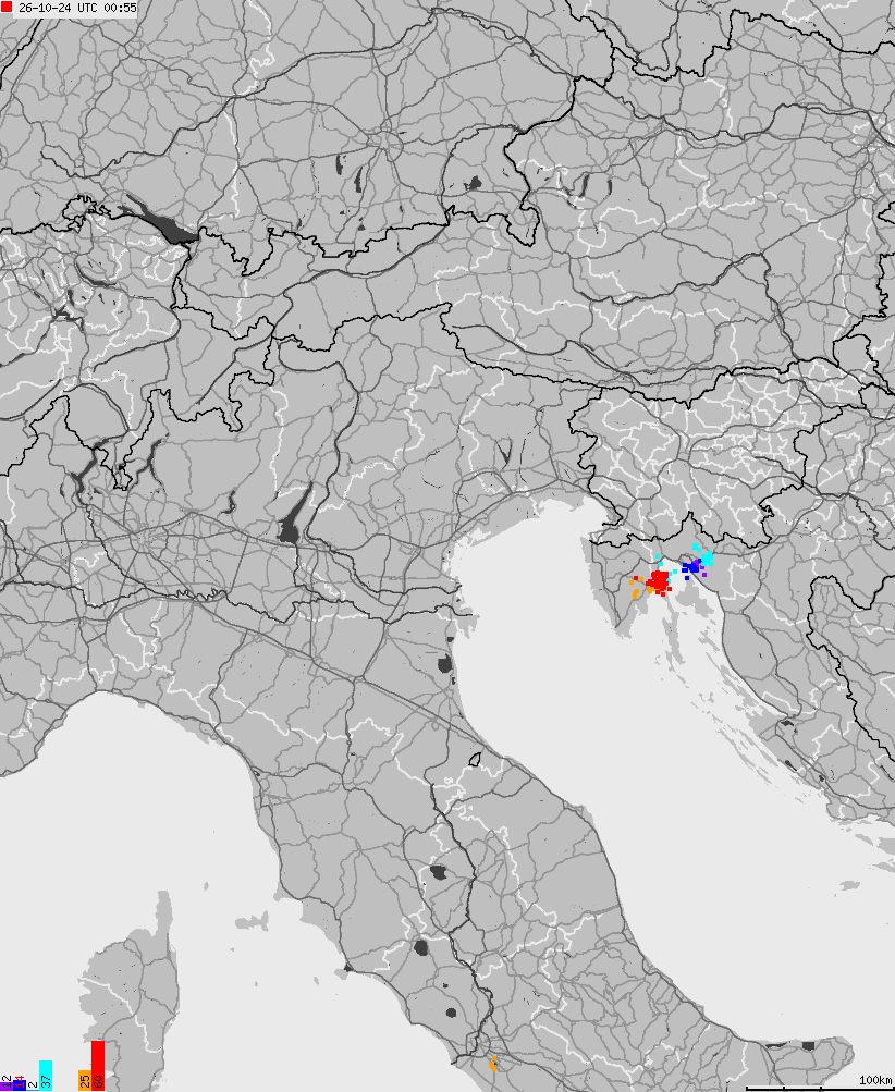 Map of lightnings across Italy