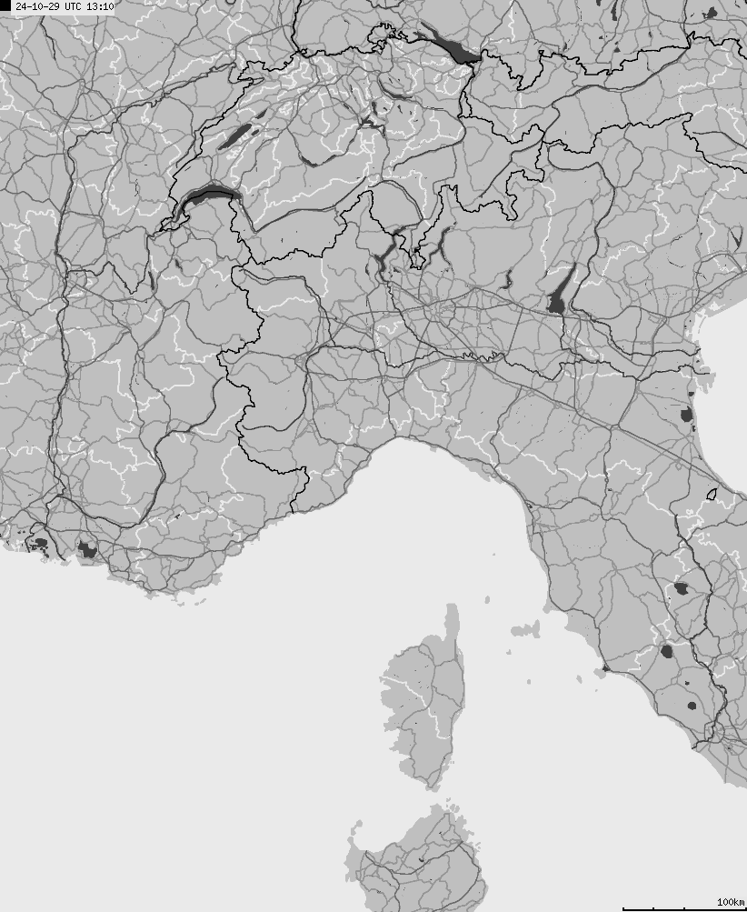 Map of lightnings across Italy