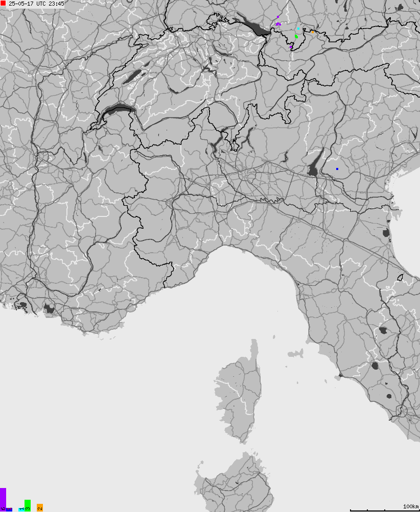 Map of lightnings across Italy