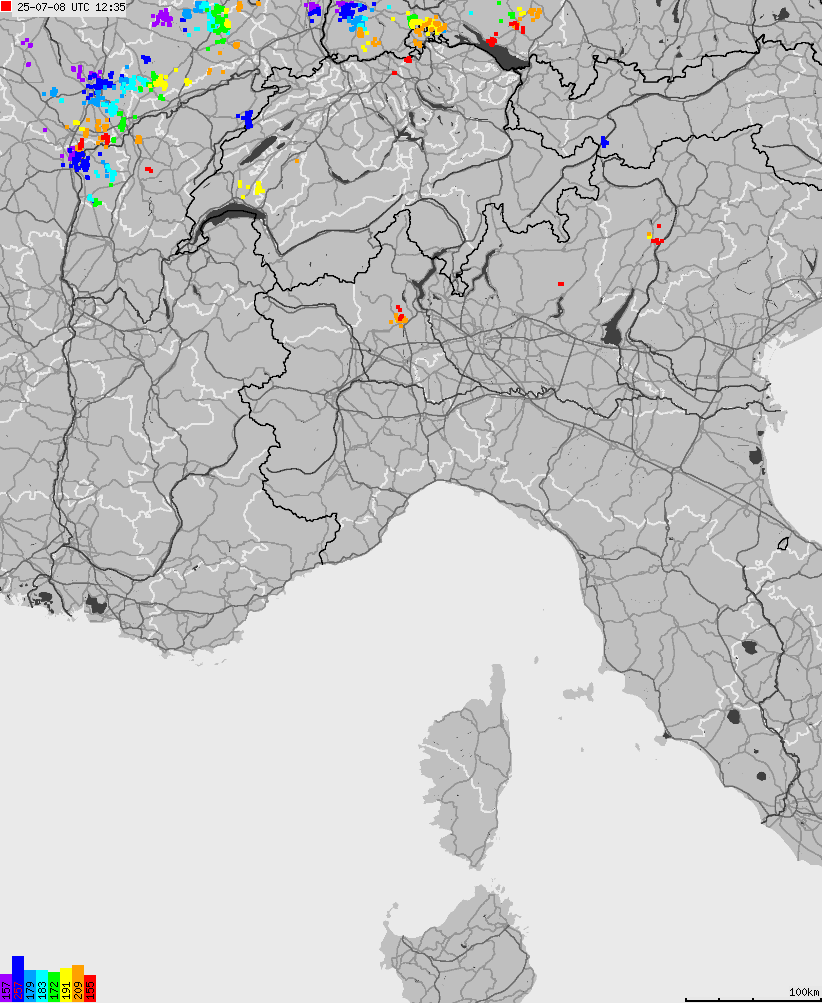 Map of lightnings across Italy