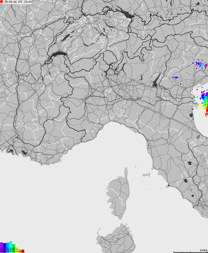 Map of lightnings across Italy