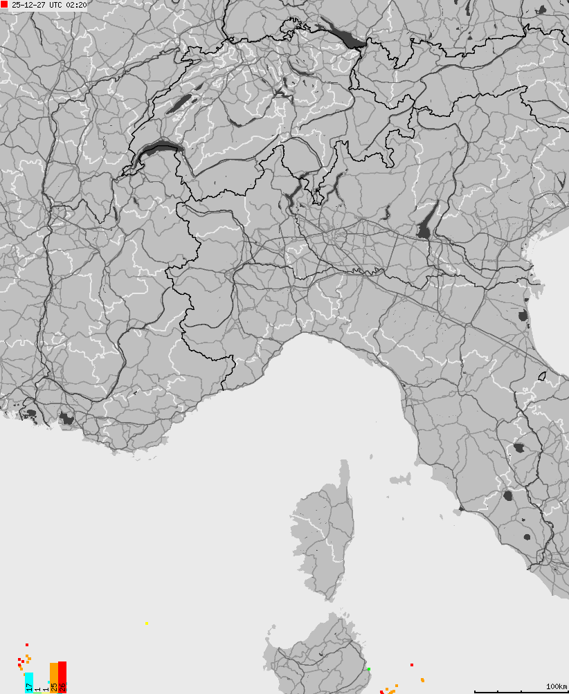 Map of lightnings across Italy