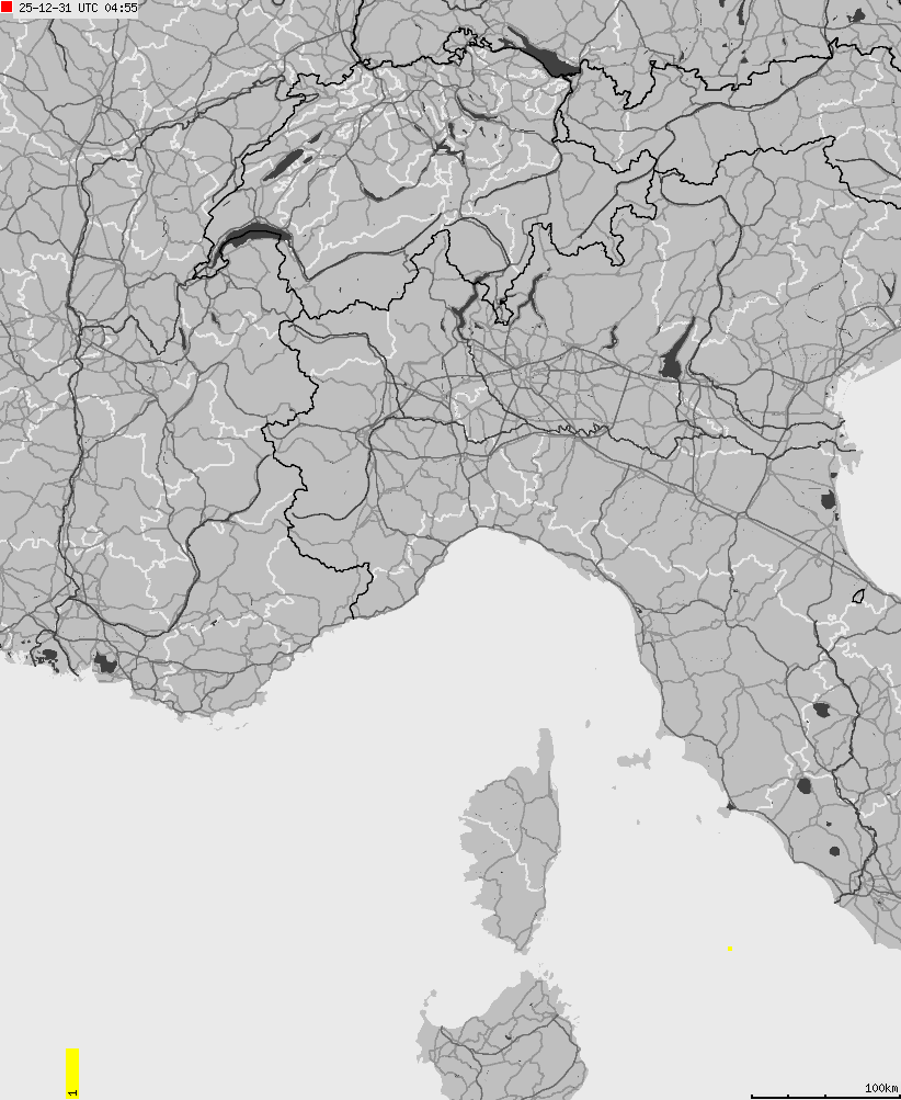 Mapa wyładowań atmosferycznych na obszarze Włoch