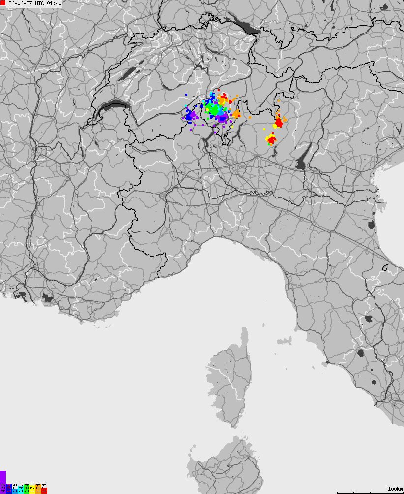 Map of lightnings across Italy