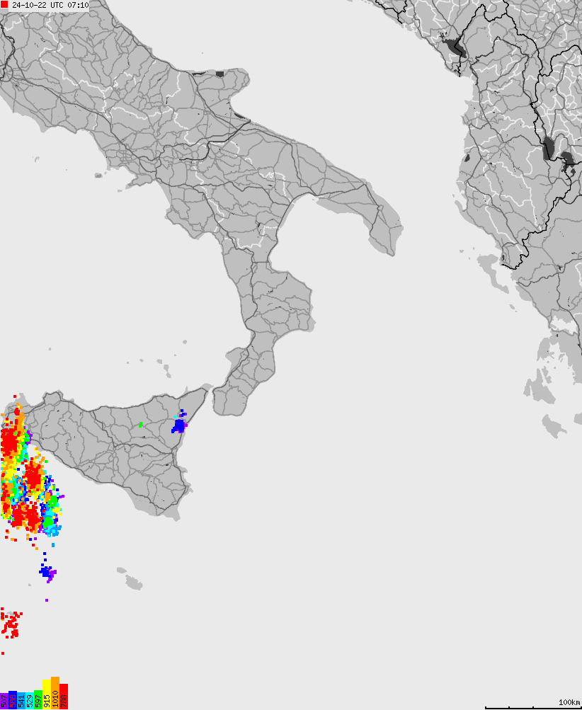 Map of lightnings across Italy