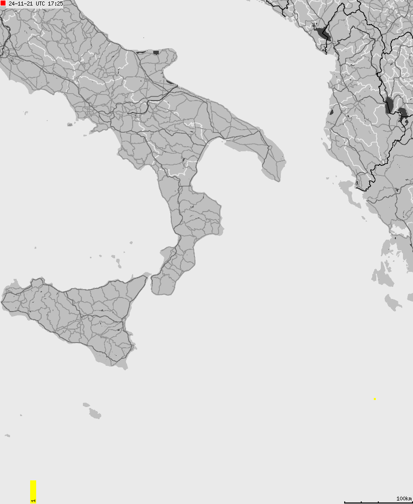 Map of lightnings across Italy