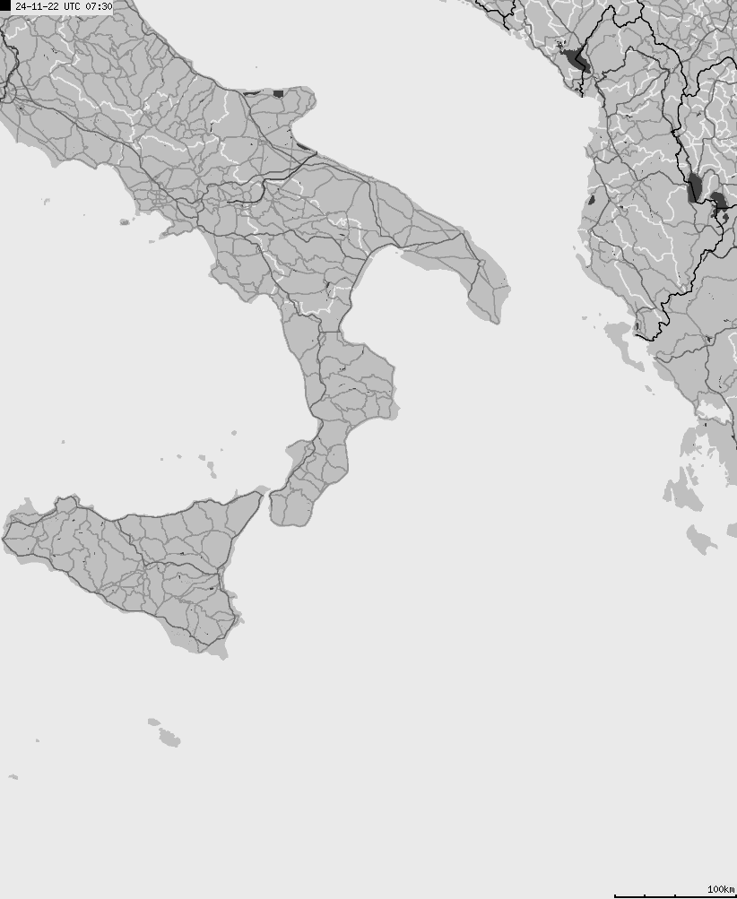 Mapa wyładowań atmosferycznych na obszarze Włoch