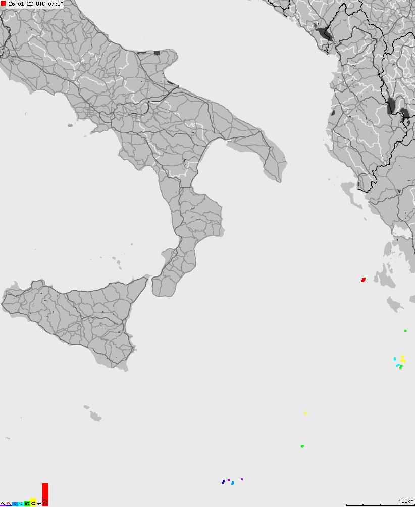 Map of lightnings across Italy