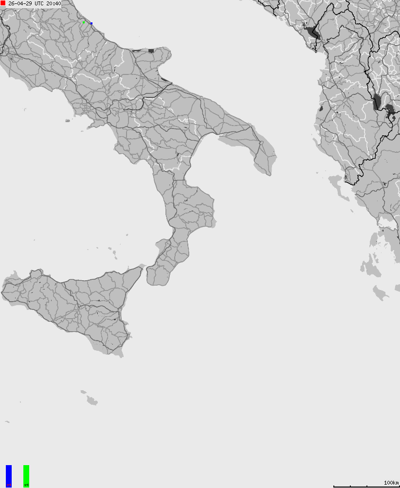 Map of lightnings across Italy