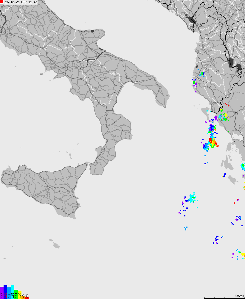 Map of lightnings across Italy