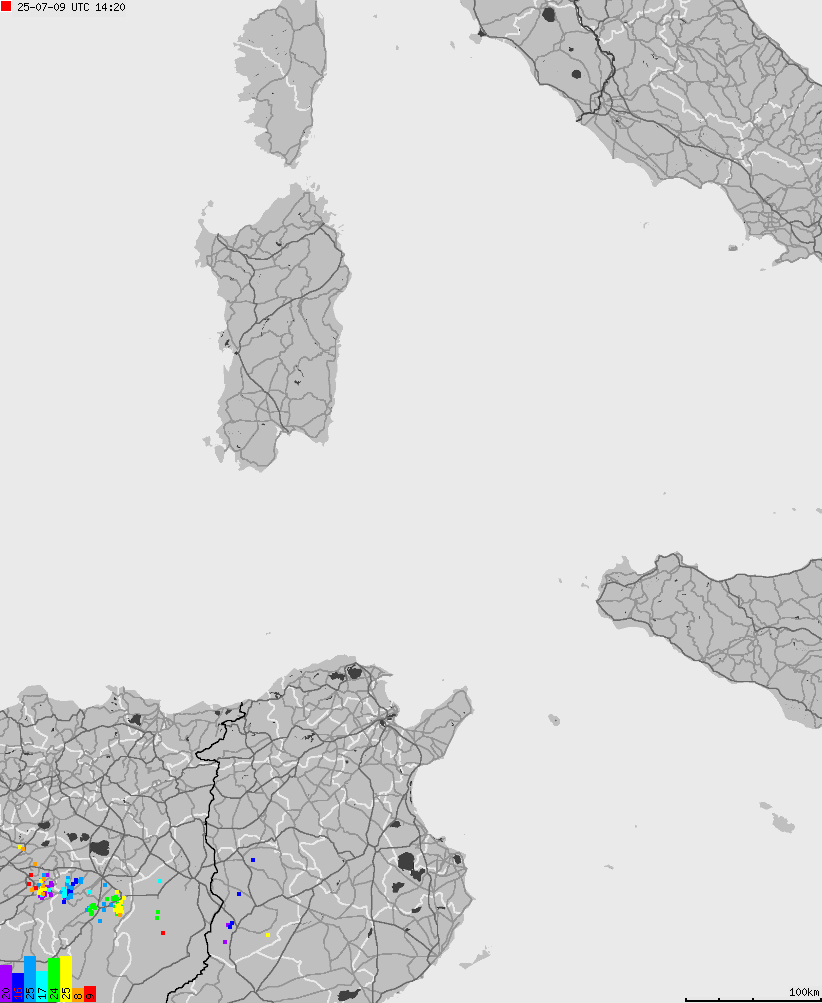 Map of lightnings across Italy