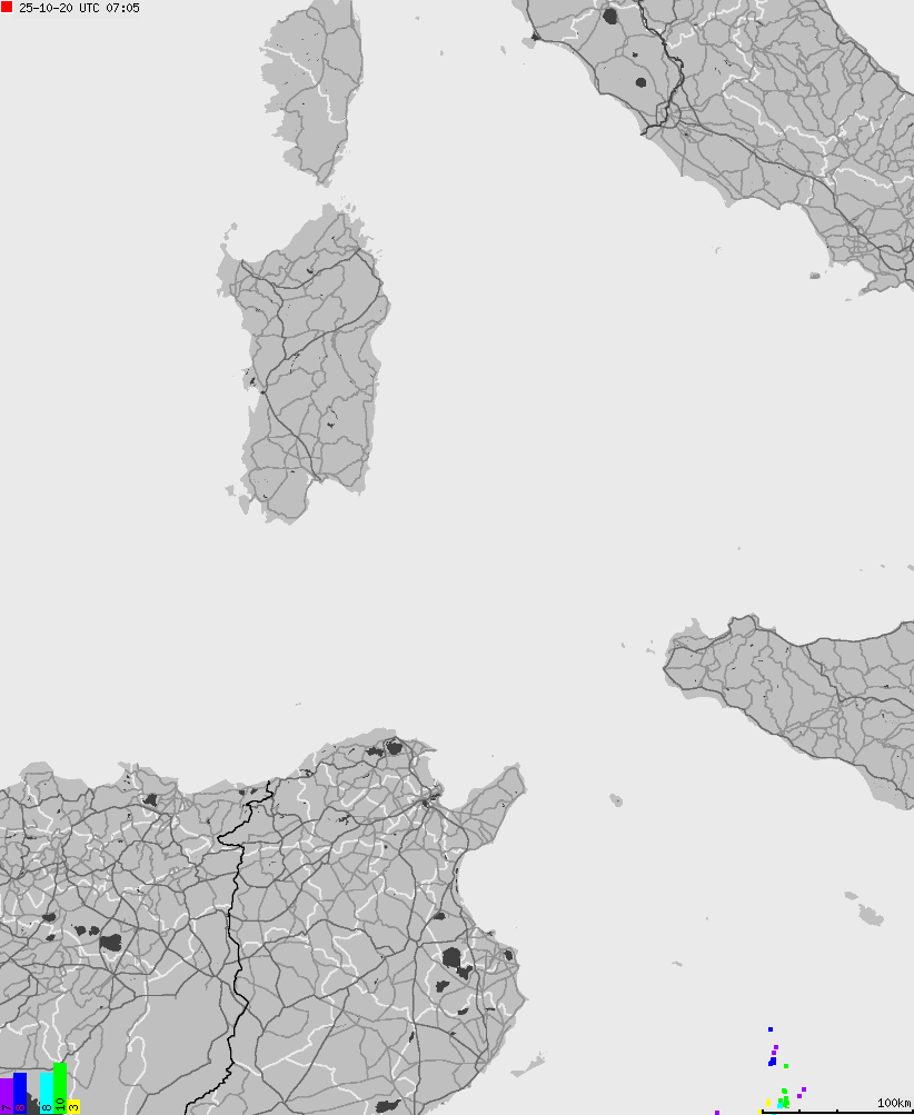 Map of lightnings across Italy