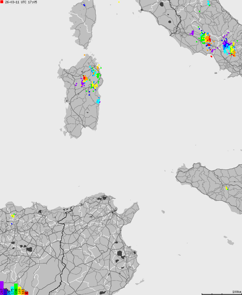 Map of lightnings across Italy