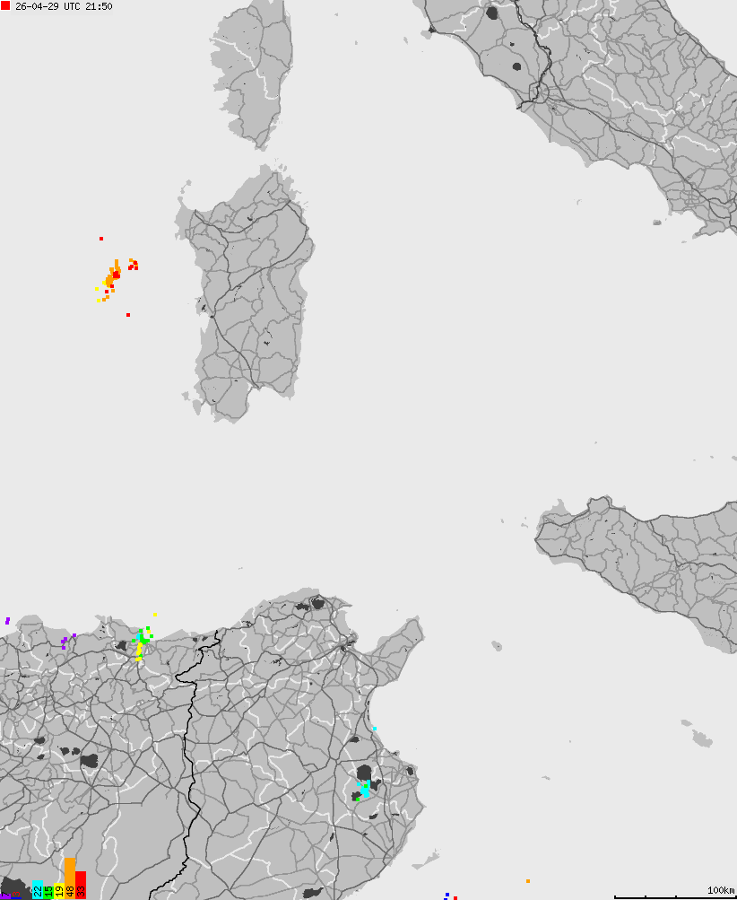 Map of lightnings across Italy