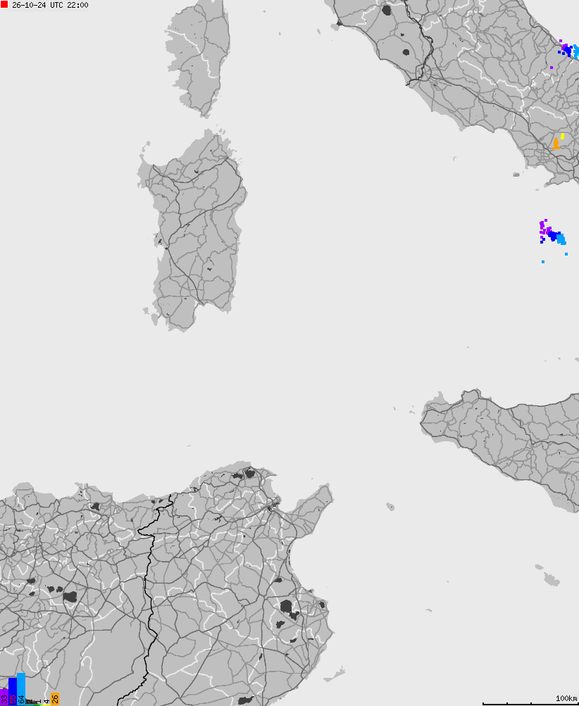 Map of lightnings across Italy