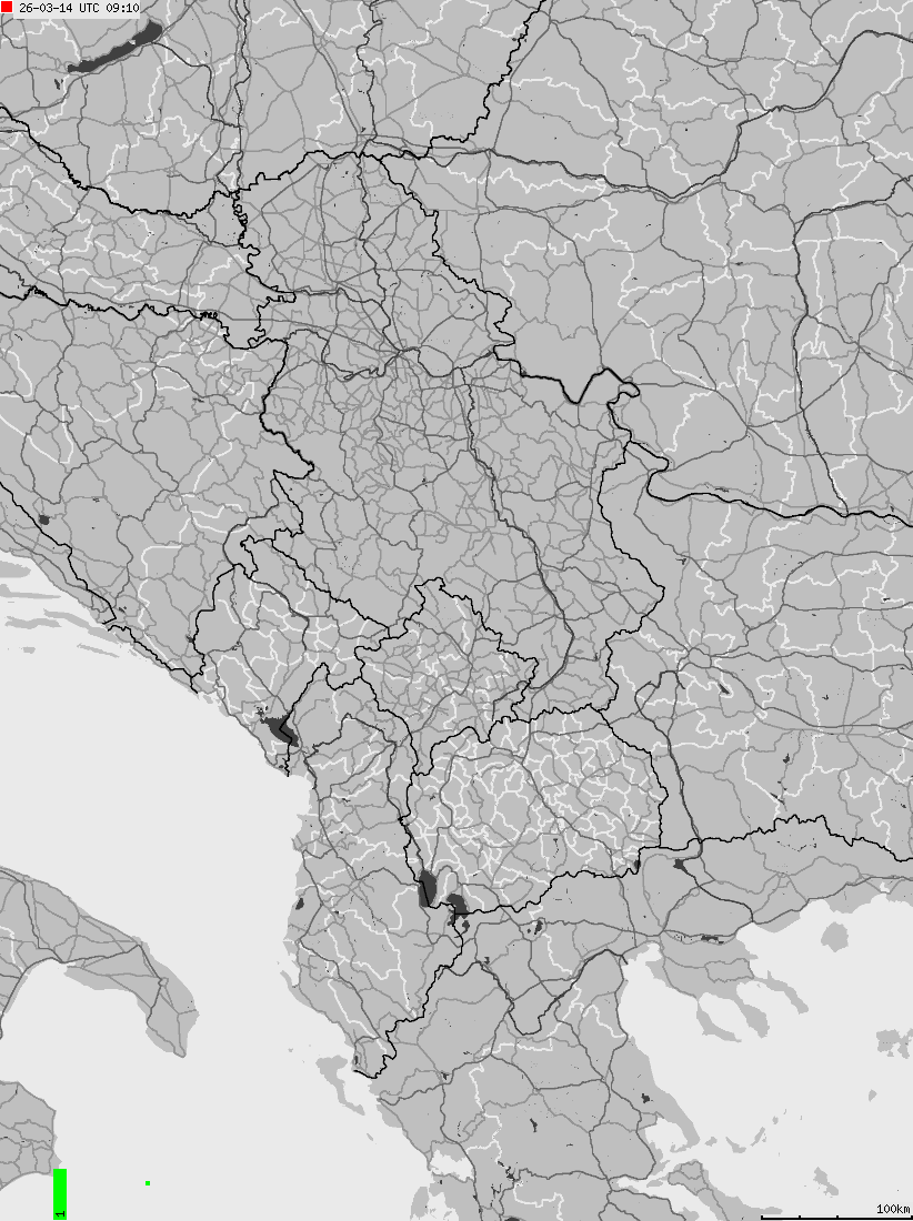 Map of lightnings across Albania, Kosovo, Montenegro, Northern Macedonia, Serbia