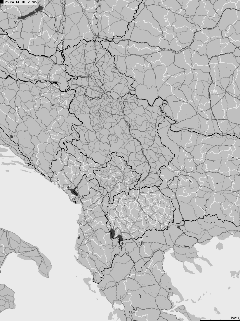Mapa wyładowań atmosferycznych na obszarze Albanii, Czarnogóry, Kosowa, Macedonii, Serbii