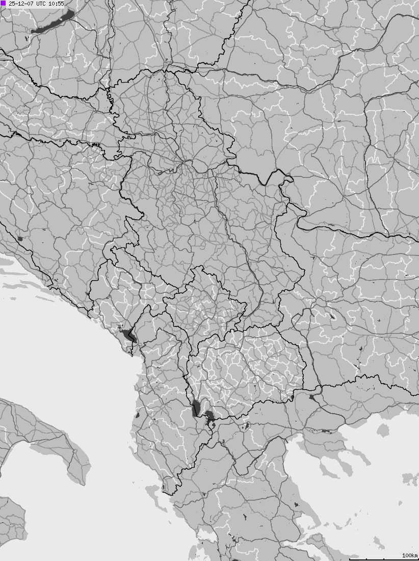 Map of lightnings across Albania, Kosovo, Montenegro, Northern Macedonia, Serbia