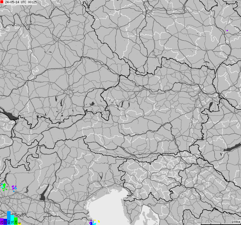 Mapa wyładowań atmosferycznych na obszarze Austrii