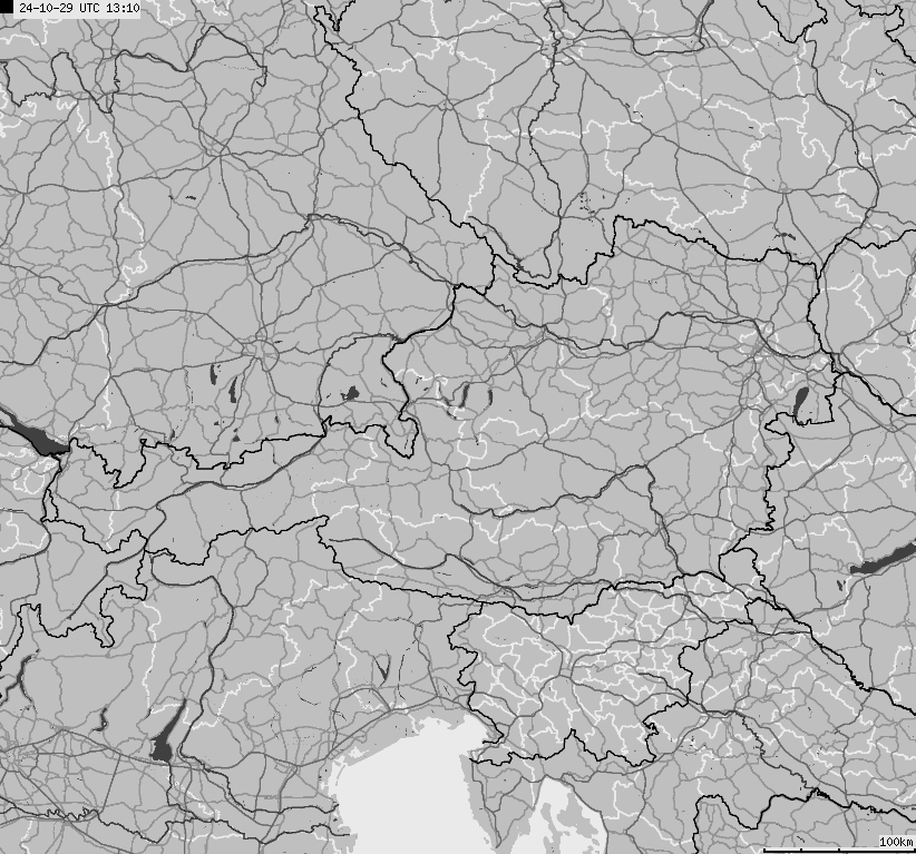 Mapa wyładowań atmosferycznych na obszarze Austrii