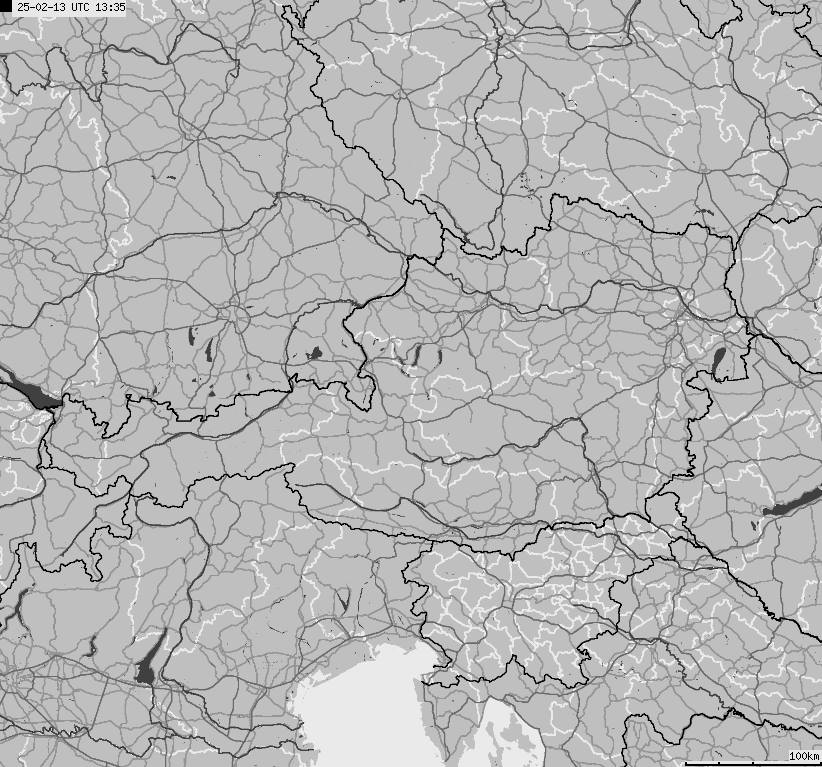 Mapa wyładowań atmosferycznych na obszarze Austrii