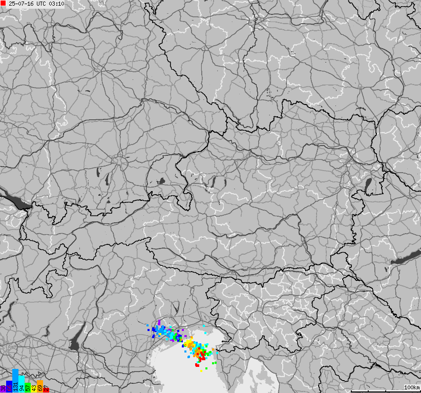 Map of lightnings across Austria