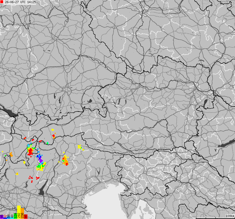 Map of lightnings across Austria