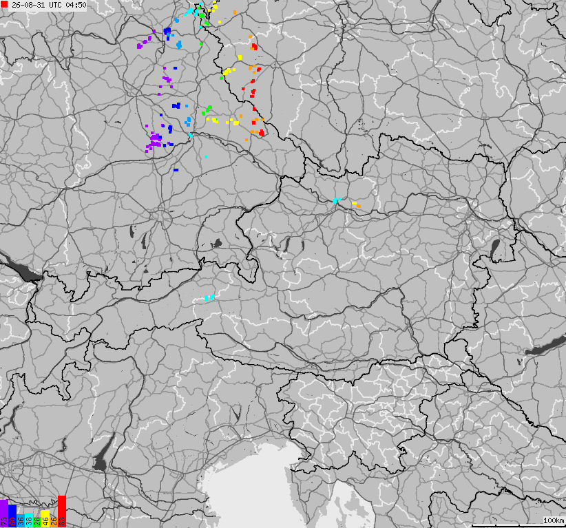 Map of lightnings across Austria