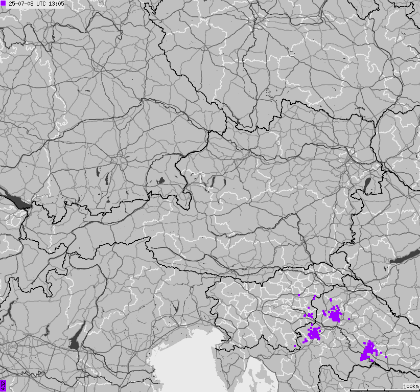 Map of lightnings across Austria