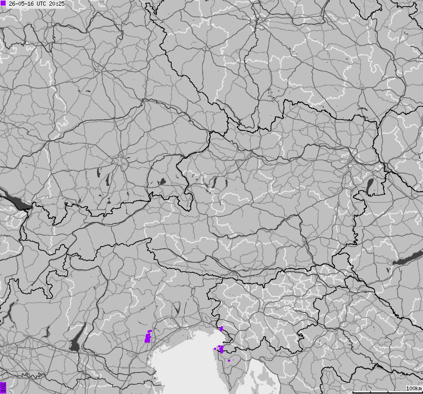 Mapa wyładowań atmosferycznych na obszarze Austrii