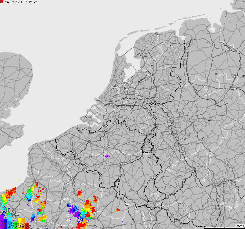Mapa wyładowań atmosferycznych na obszarze Belgii, Luksemburga, Niderlandów