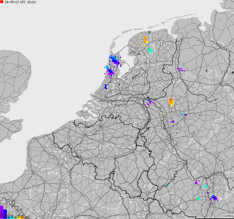 Map of lightnings across Belgium, Luxembourg, Netherlands